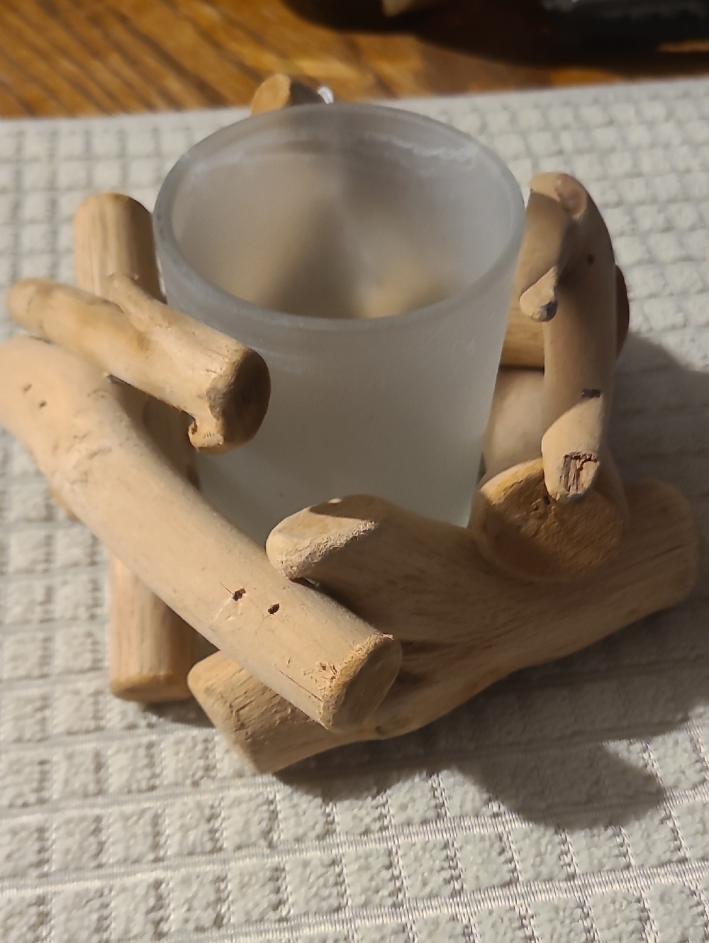 Driftwood Tealight Candle Holders - Natural Wood & Frosted Glass (Set of 2) - Picture 3 of 4